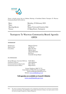 Agenda of Tuatapere Te Waewae Community Board