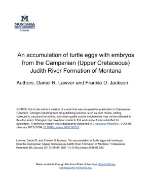 An Accumulation of Turtle Eggs with Embryos from the Campanian (Upper Cretaceous) Judith River Formation of Montana
