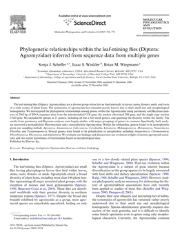 Diptera: Agromyzidae) Inferred from Sequence Data from Multiple Genes