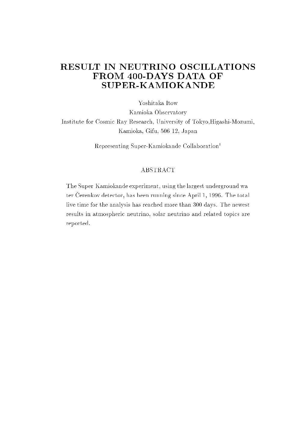 Result in Neutrino Oscillations from 400-Days