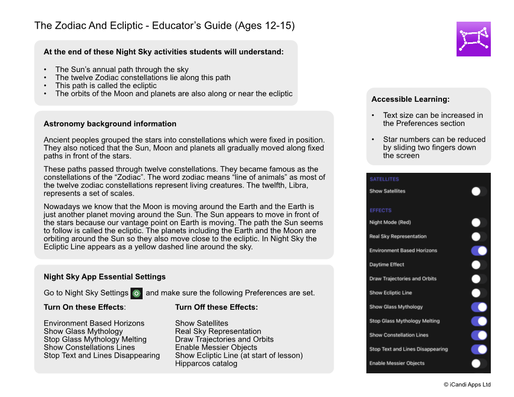 The Zodiac and Ecliptic - Educator’S Guide (Ages 12-15)