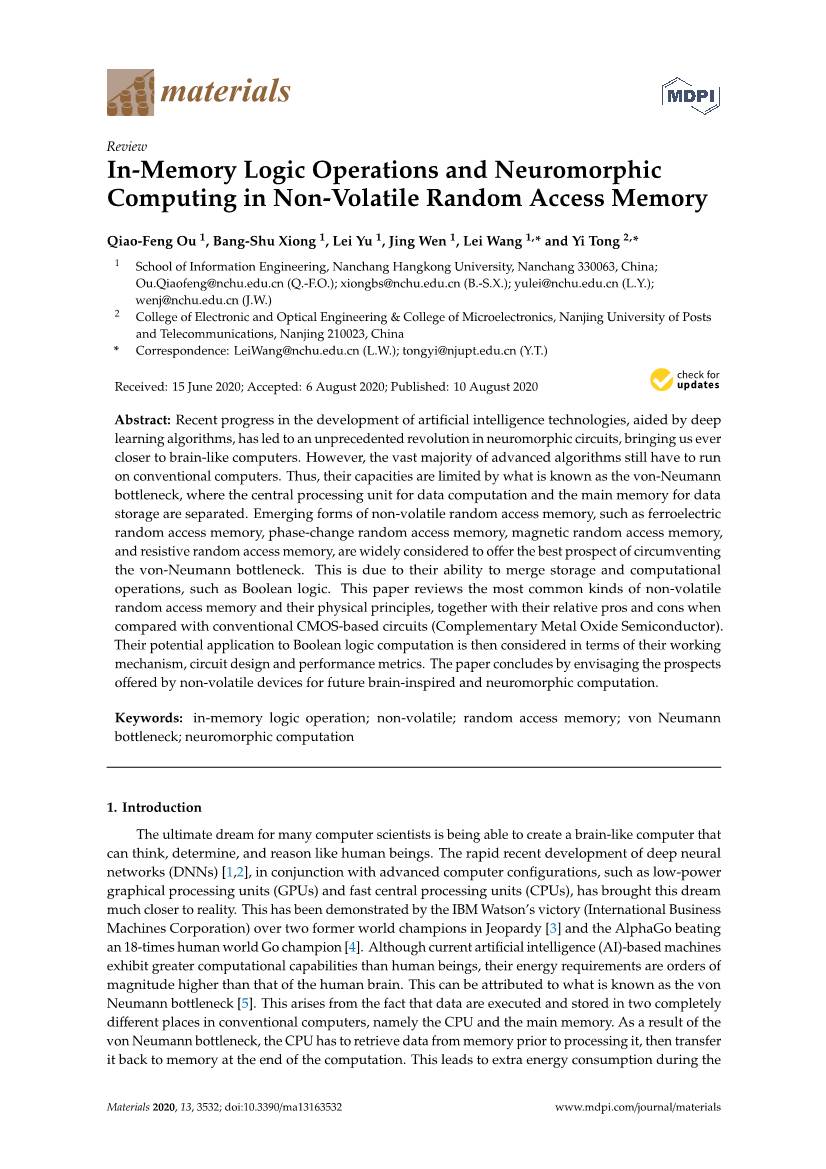 In-Memory Logic Operations and Neuromorphic Computing in Non-Volatile Random Access Memory