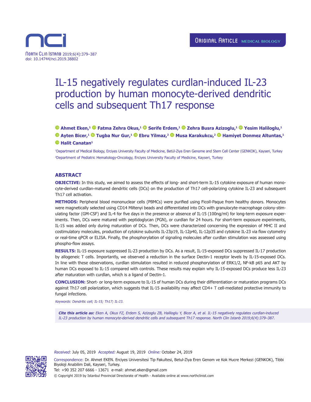 IL-15 Negatively Regulates Curdlan-Induced IL-23 Production by Human Monocyte-Derived Dendritic Cells and Subsequent Th17 Response