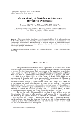 On the Identity of Ditrichum Validinervium (Bryophyta, Ditrichaceae)