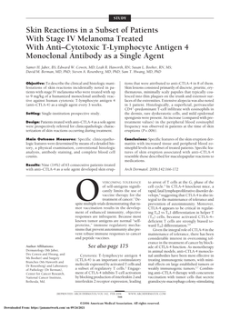 Skin Reactions in a Subset of Patients with Stage IV Melanoma Treated with Anti–Cytotoxic T-Lymphocyte Antigen 4 Monoclonal Antibody As a Single Agent