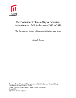The Evolution of Chinese Higher Education Institutions and Policies Between 1990 to 2019
