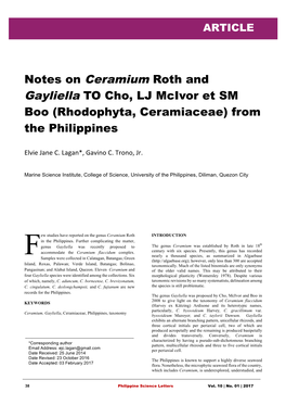 Notes on Ceramium Roth and Gayliella to Cho, LJ Mcivor Et SM Boo (Rhodophyta, Ceramiaceae) from the Philippines