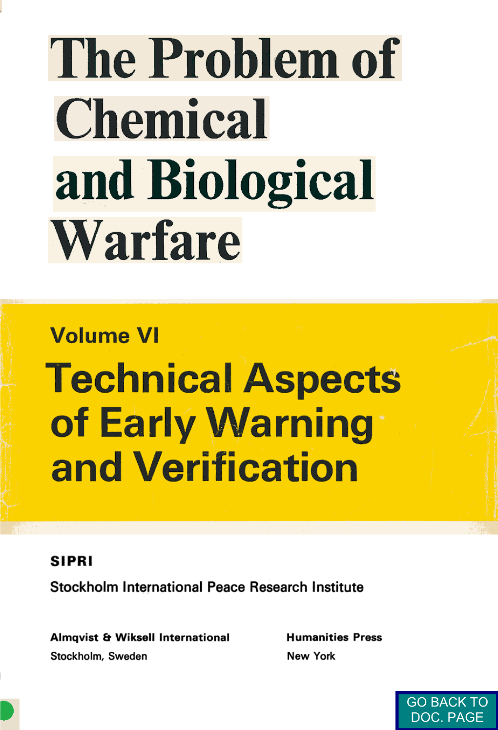 Volume VI, Technical Aspects of Early Warning and Verification