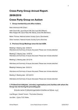 Cross-Party Group Annual Report. 28/06/2019 Cross Party Group on Autism