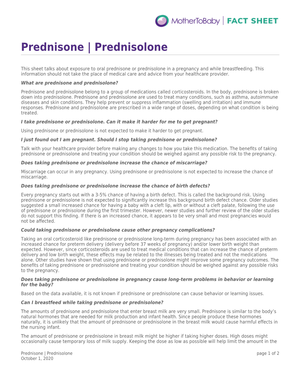 Prednisone/Prednisolone and Pregnancy