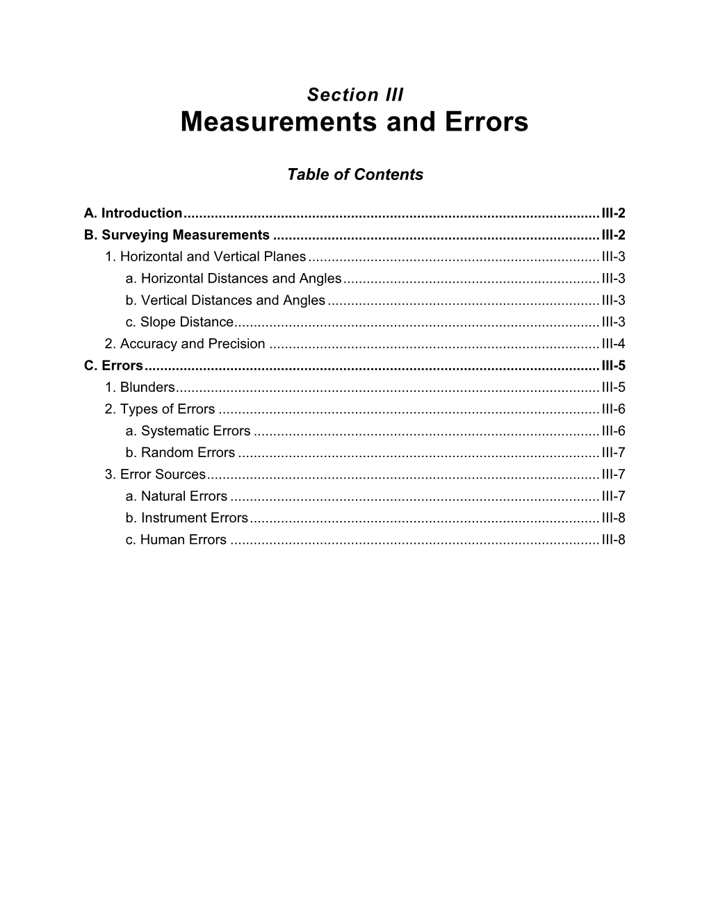 Section III Measurements and Errors