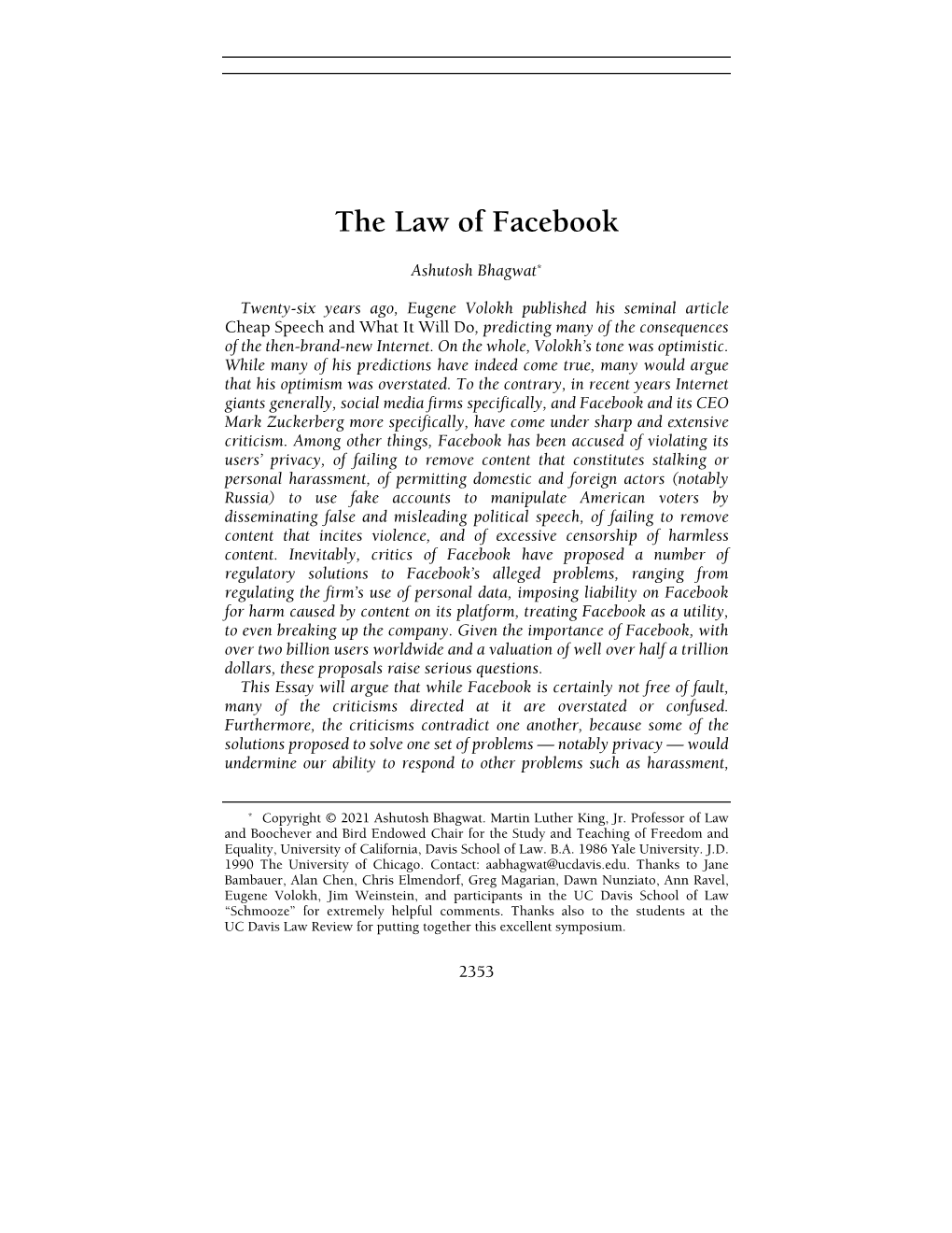 The Law of Facebook
