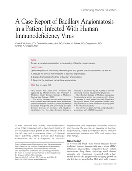 A Case Report of Bacillary Angiomatosis in a Patient Infected with Human Immunodeficiency Virus