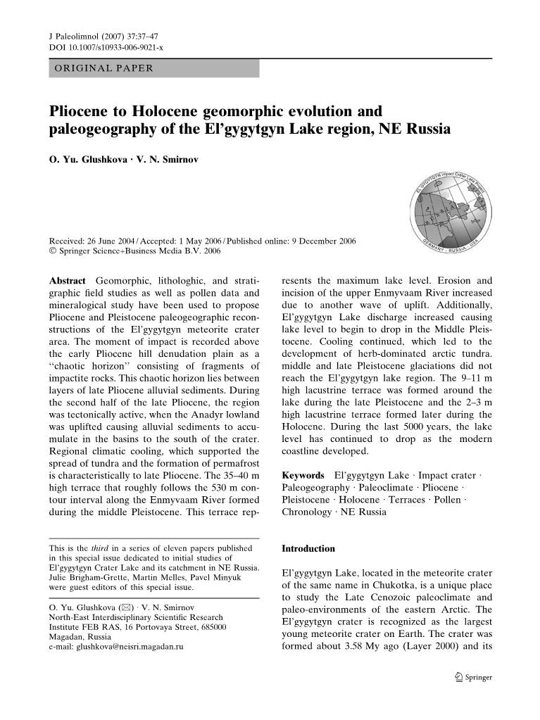 Pliocene to Holocene Geomorphic Evolution and Paleogeography of the El’Gygytgyn Lake Region, NE Russia