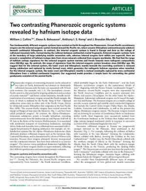 Two Contrasting Phanerozoic Orogenic Systems Revealed by Hafnium Isotope Data William J