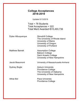 College Acceptances 2018-2019