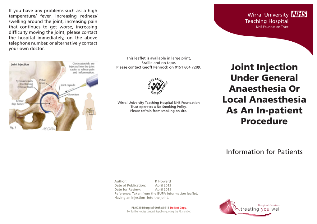 Joint Injection Under General Anaesthesia Or Local Anaesthesia