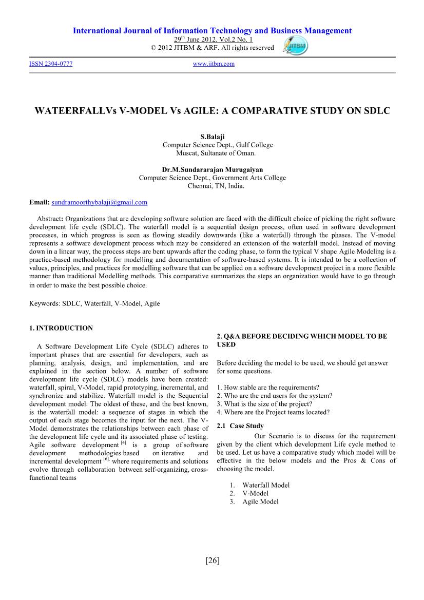 Wateerfallvs V-MODEL Vs AGILE: a COMPARATIVE STUDY on SDLC