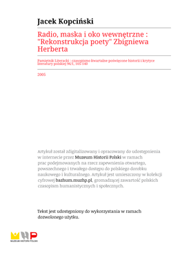 "Rekonstrukcja Poety" Zbigniewa Herberta