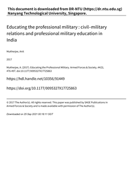 Civil–Military Relations and Professional Military Education in India