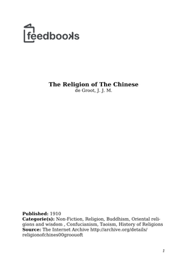 The Religion of the Chinese De Groot, J