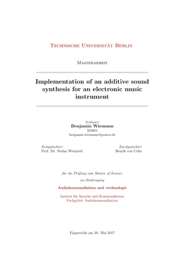 Implementation of an Additive Sound Synthesis for an Electronic Music Instrument