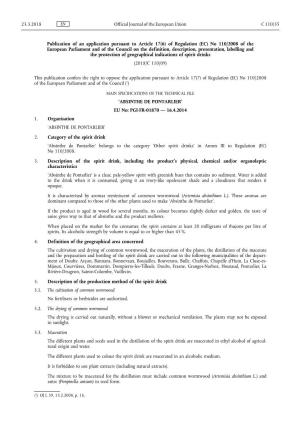 ABSINTHE DE PONTARLIER’ EU No: PGI-FR-01870 — 16.4.2014 1