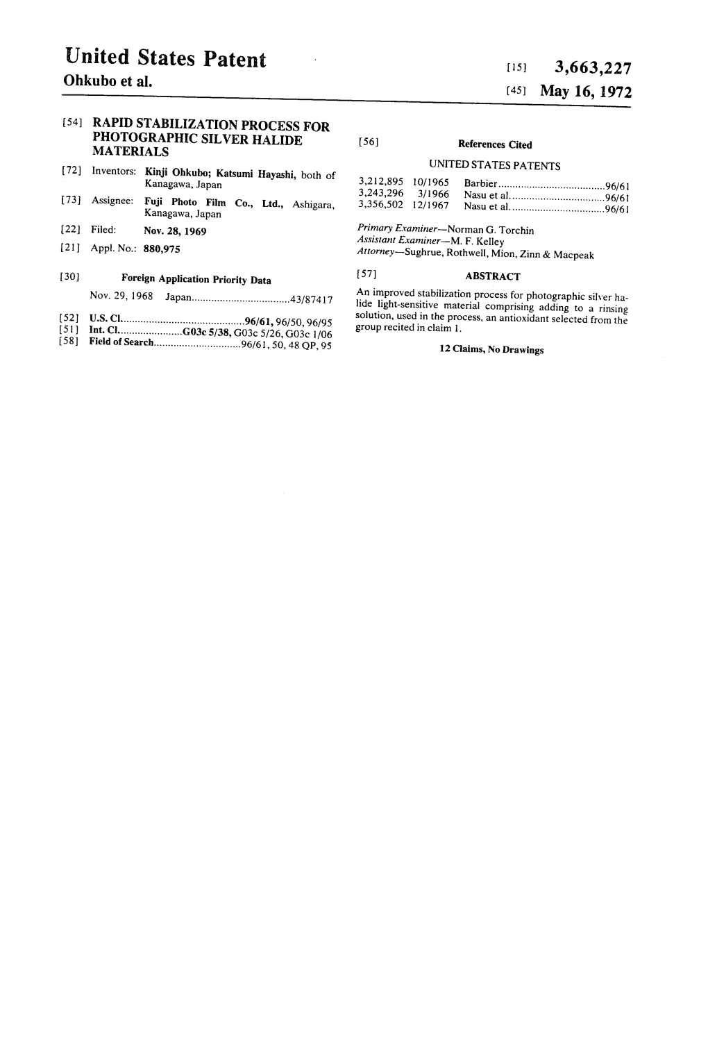 United States Patent (15) 3,663,227 Ohkubo Et Al