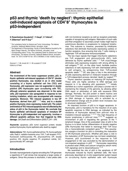 P53 and Thymic `Death by Neglect': Thymic Epithelial Cell-Induced Apoptosis of CD4+8+ Thymocytes Is P53-Independent