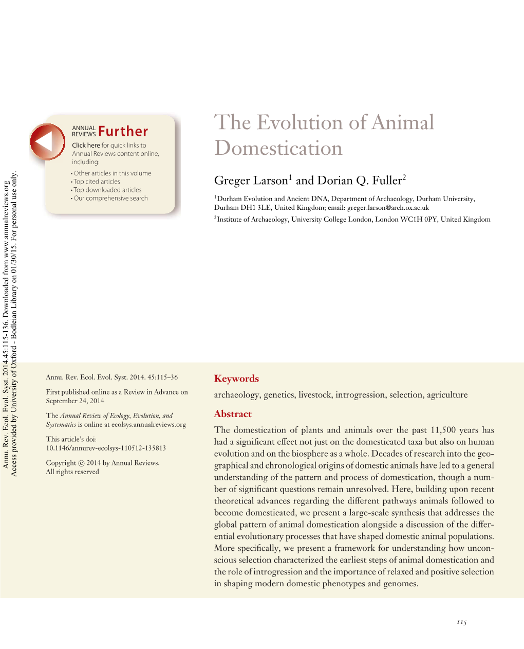 The Evolution of Animal Domestication