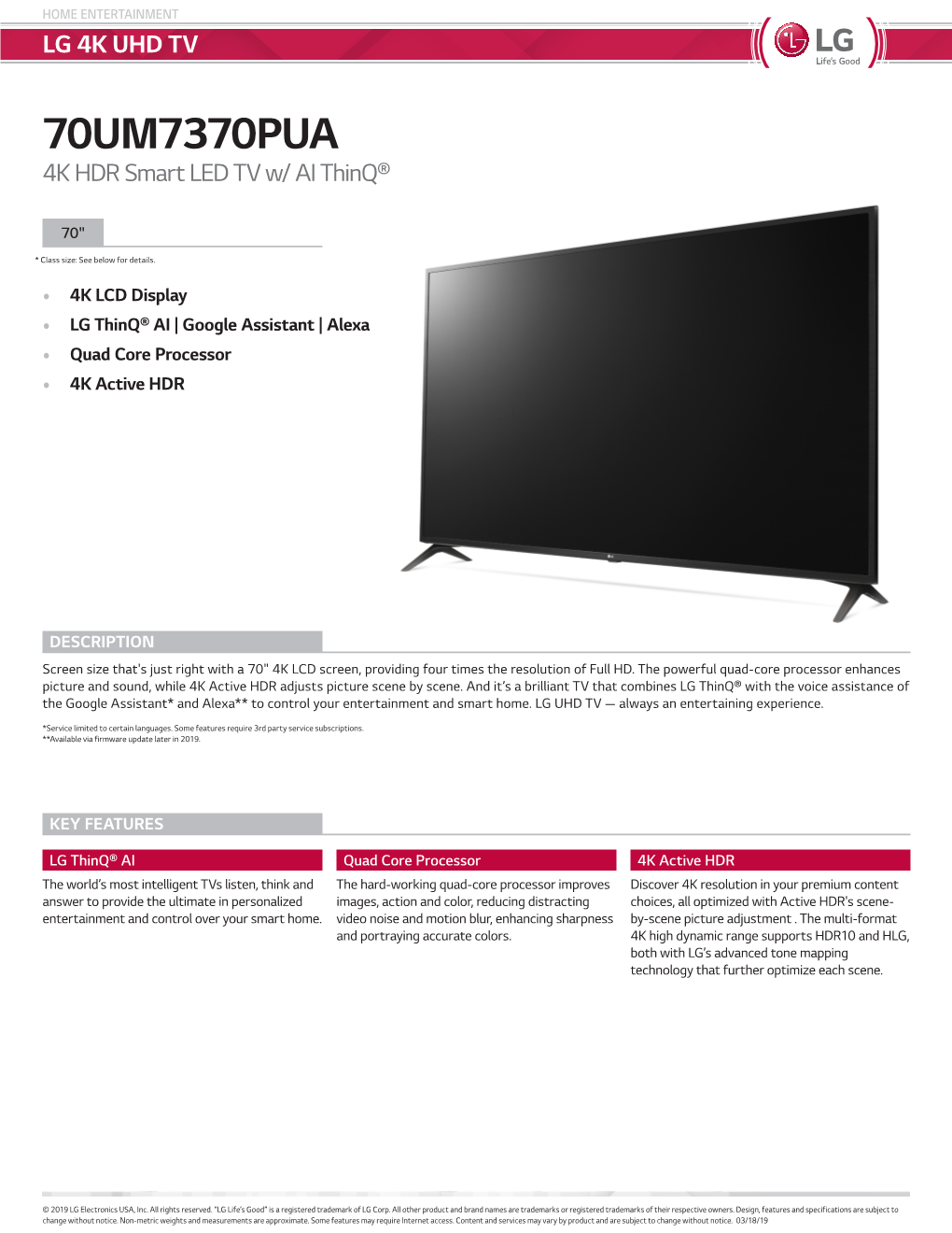 LG 70" Smart TV