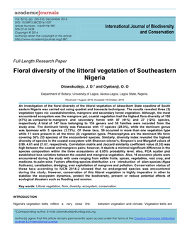 Floral Diversity of the Littoral Vegetation of Southeastern Nigeria