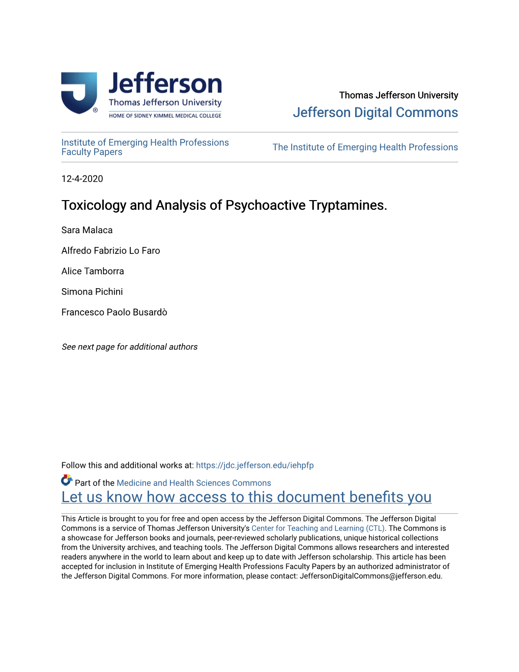 Toxicology and Analysis of Psychoactive Tryptamines