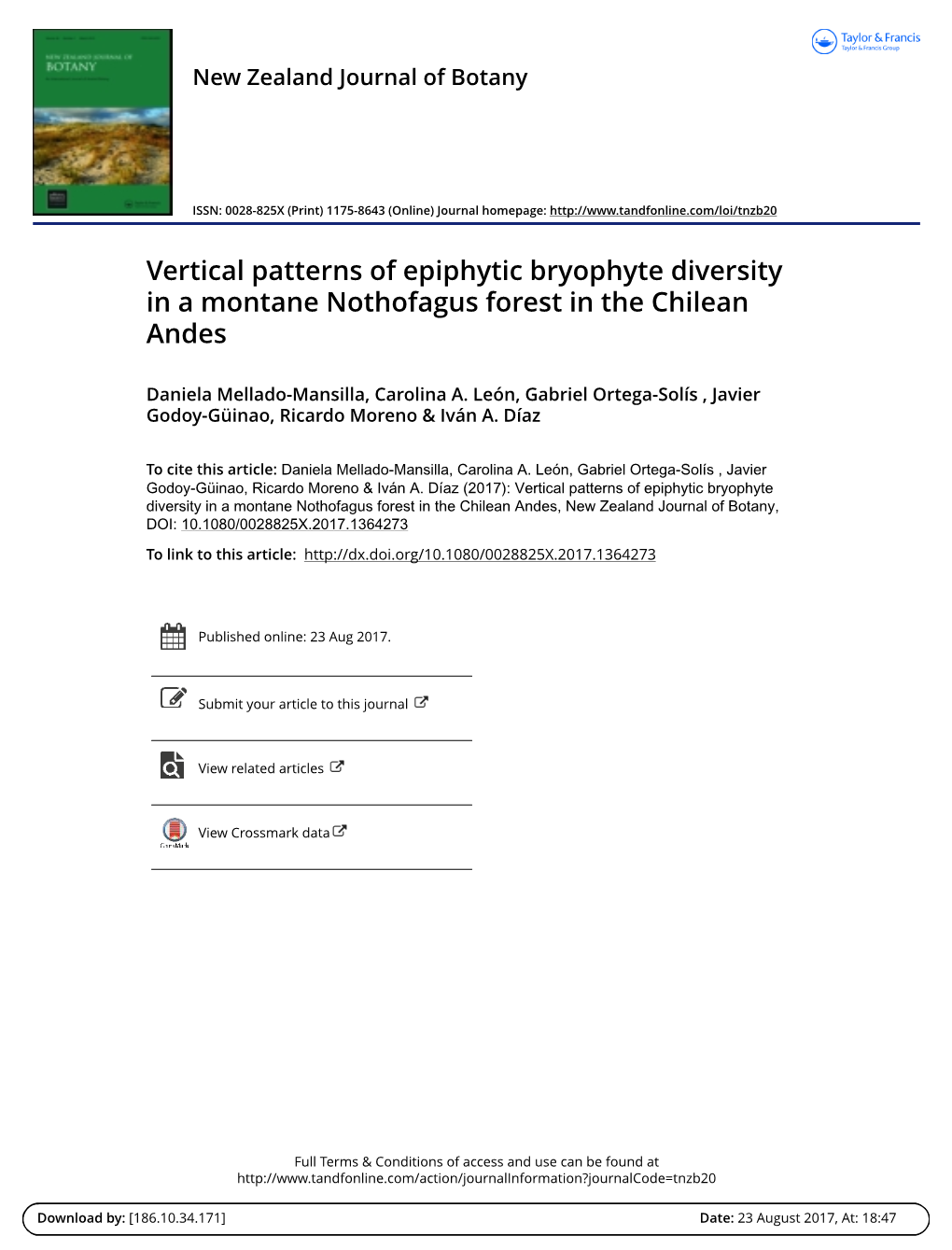 Vertical Patterns of Epiphytic Bryophyte Diversity in a Montane Nothofagus Forest in the Chilean Andes