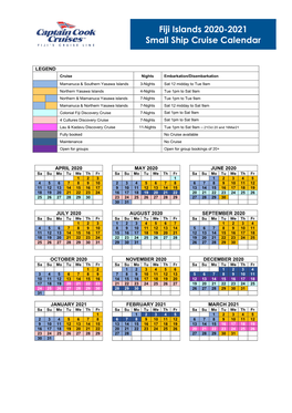 Fiji Islands 2020-2021 Small Ship Cruise Calendar