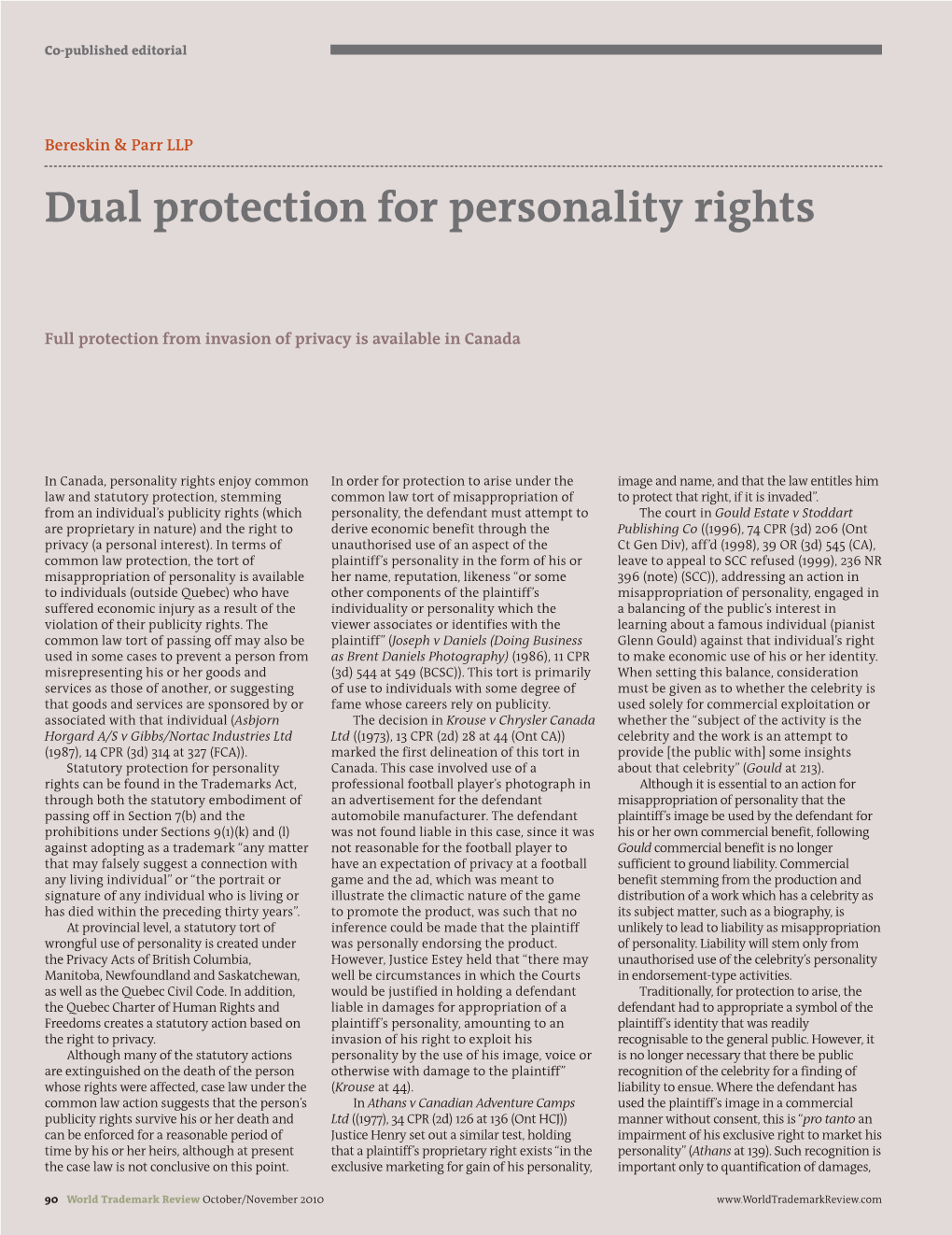 Dual Protection for Personality Rights