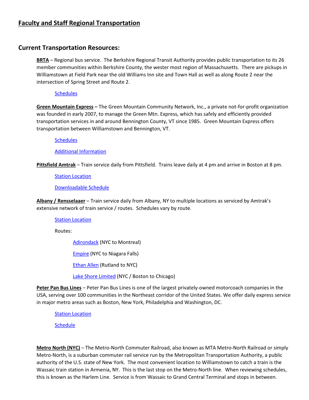 Faculty and Staff Regional Transportation Current