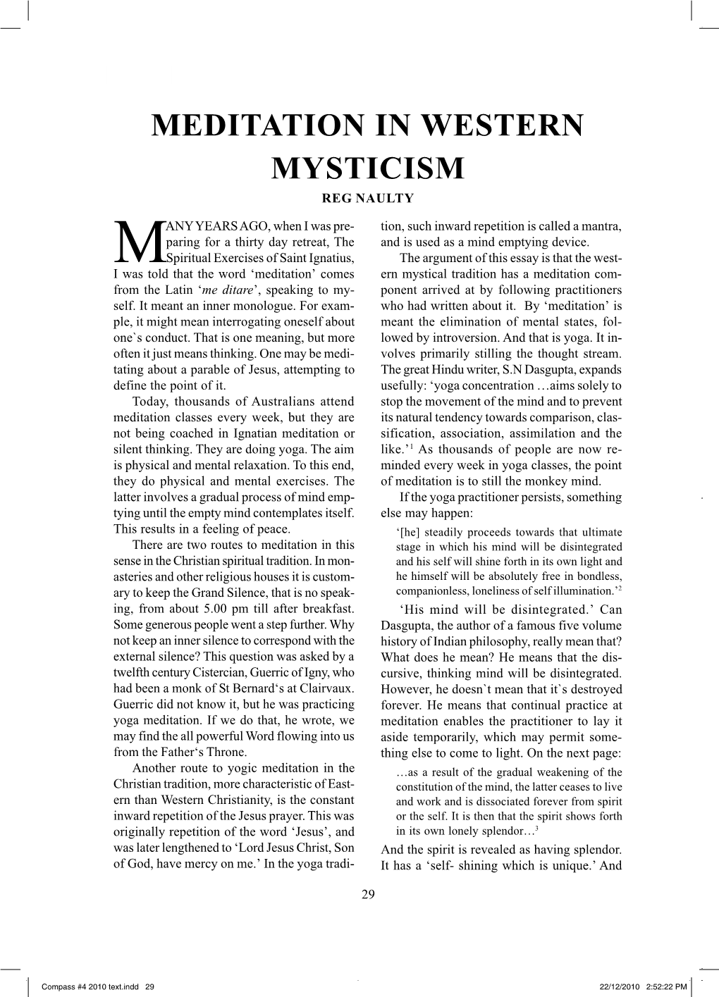 Meditation in Western Mysticism Reg Naulty