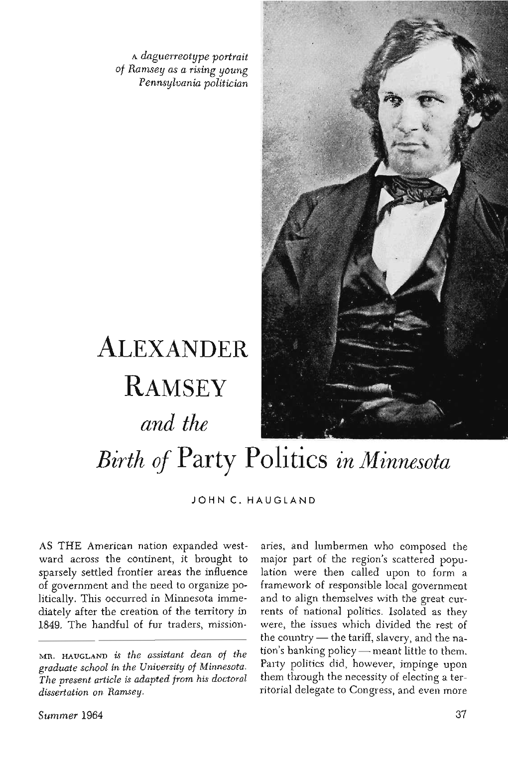 Alexander Ramsey and the Birth of Party Politics in Minnesota
