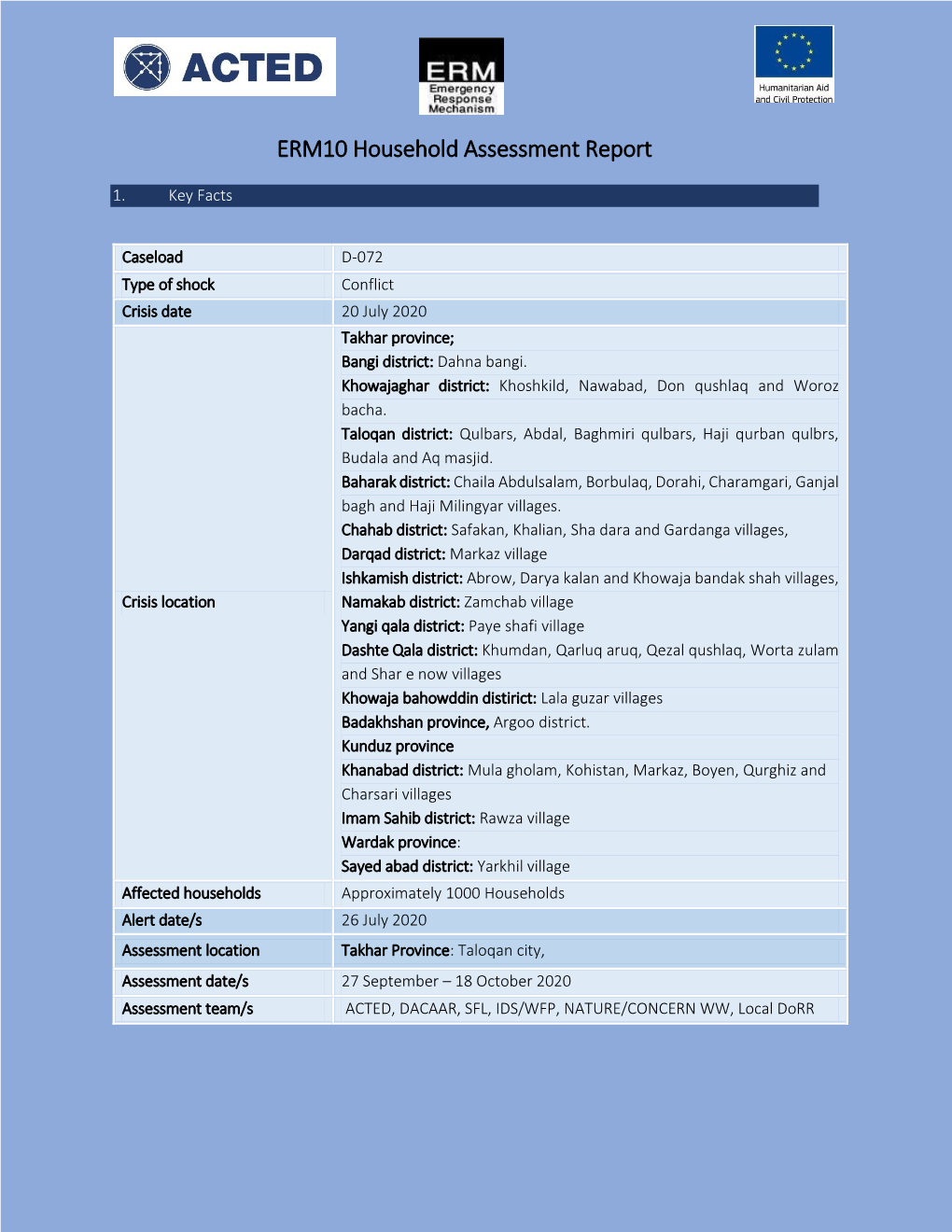 ERM10 Household Assessment Report