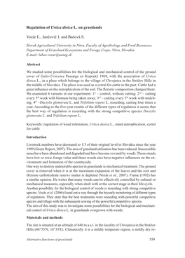 Regulation of Urtica Dioica L. on Grasslands Vozár Ľ., Jančovič J