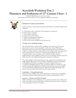Scots-Irish Workshop Part 2 Plantation and Settlement of 17Th Century Ulster - 1 DAVID E