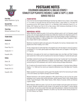 Postgame Notes Colorado Avalanche 4, Dallas Stars 1 Stanley Cup Playoffs | Round 2, Game 6 | Sept