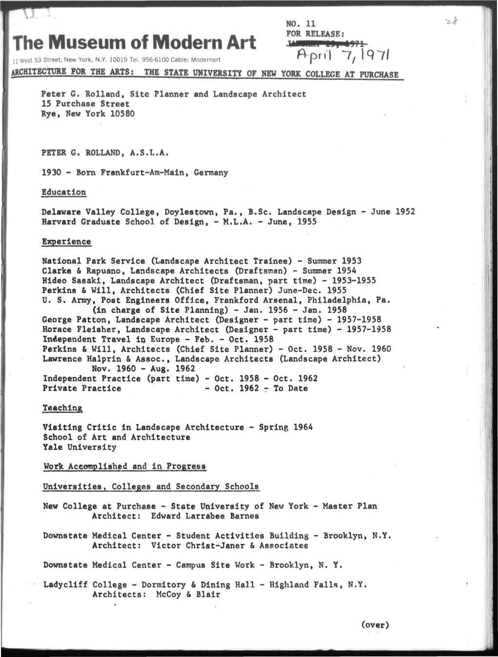 Peter G. Rolland, Site Planner and Landscape Architect 15 Purchase Street Rye, New York 10580