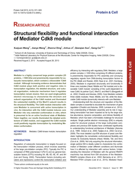 Structural .Exibility and Functional Interaction of Mediator Cdk8 Module