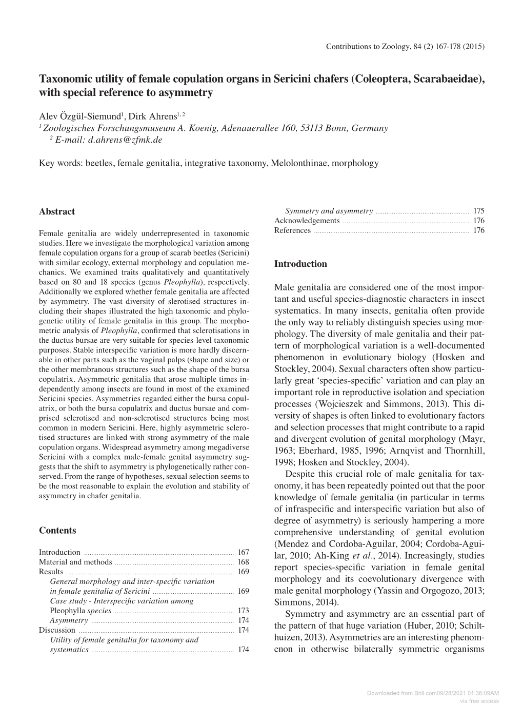 Taxonomic Utility of Female Copulation Organs in Sericini Chafers (Coleoptera, Scarabaeidae), with Special Reference to Asymmetry