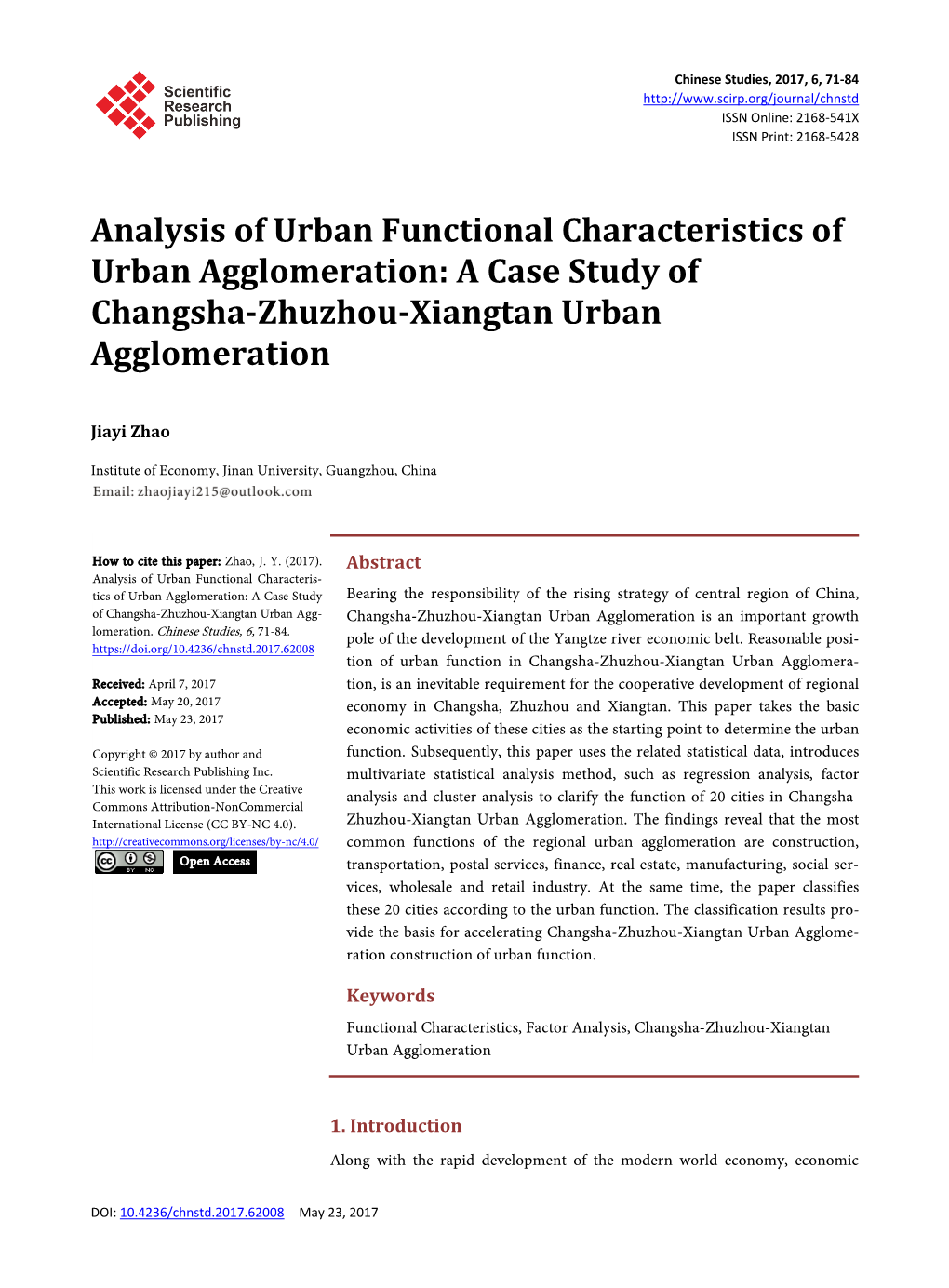 Analysis of Urban Functional Characteristics of Urban Agglomeration: a Case Study of Changsha-Zhuzhou-Xiangtan Urban Agglomeration