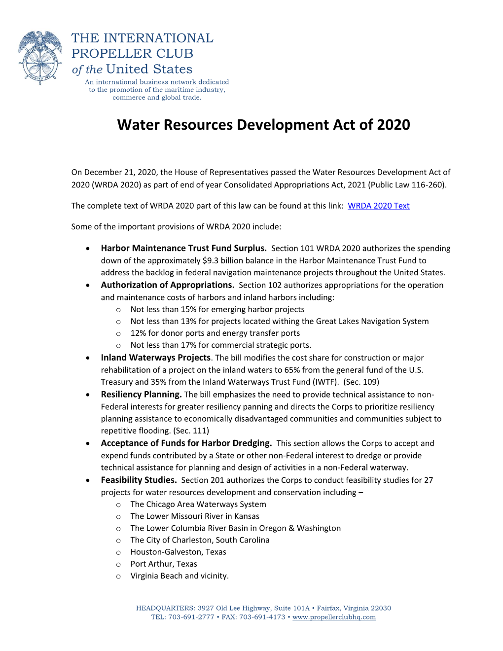 Water Resources Development Act of 2020