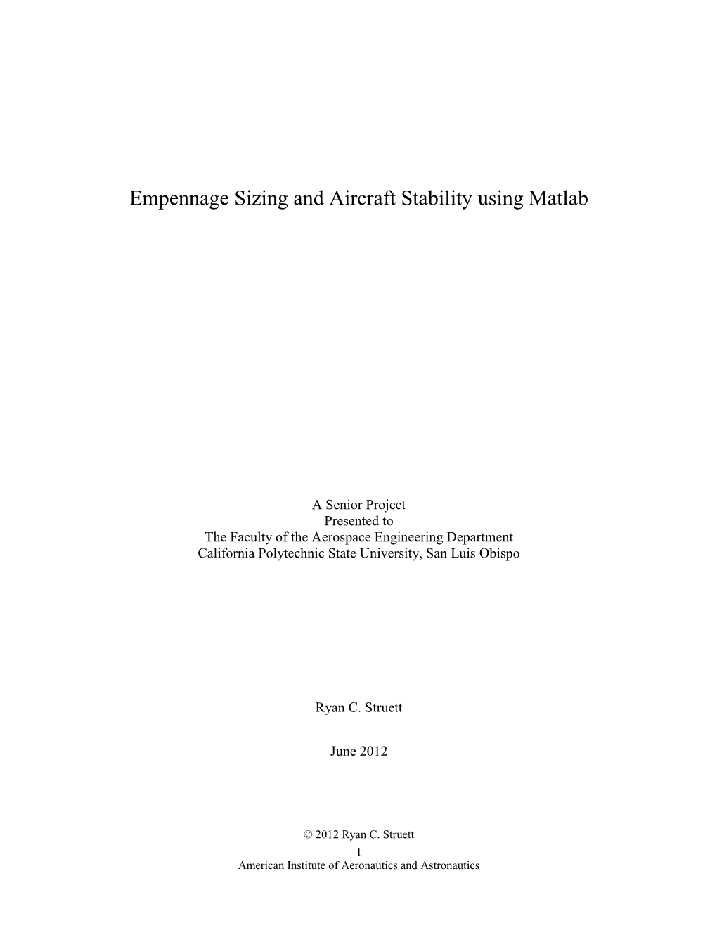 Empennage Sizing and Aircraft Stability Using Matlab