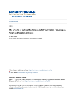 The Effects of Cultural Factors on Safety in Aviation Focusing on Asian and Western Cultures